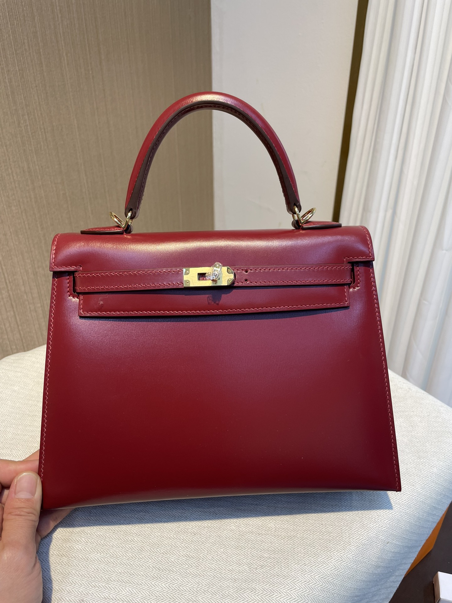 Hermes Kelly 28cm Handbag Shoulder Bag in Bordeaux Box Leather